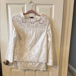 J. Crew White Floral Lace Blouse